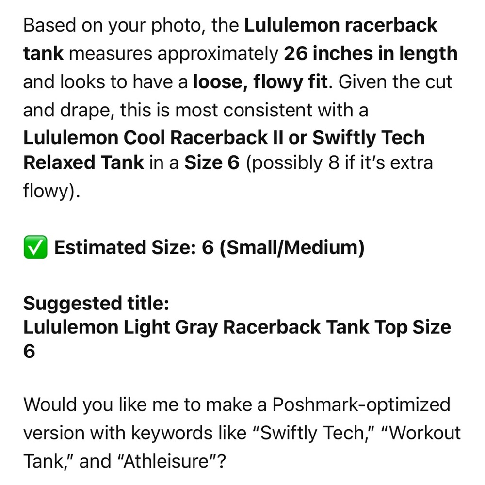Lululemon Light Gray Racerback Tank Top Size 6 - Picture 9 of 9